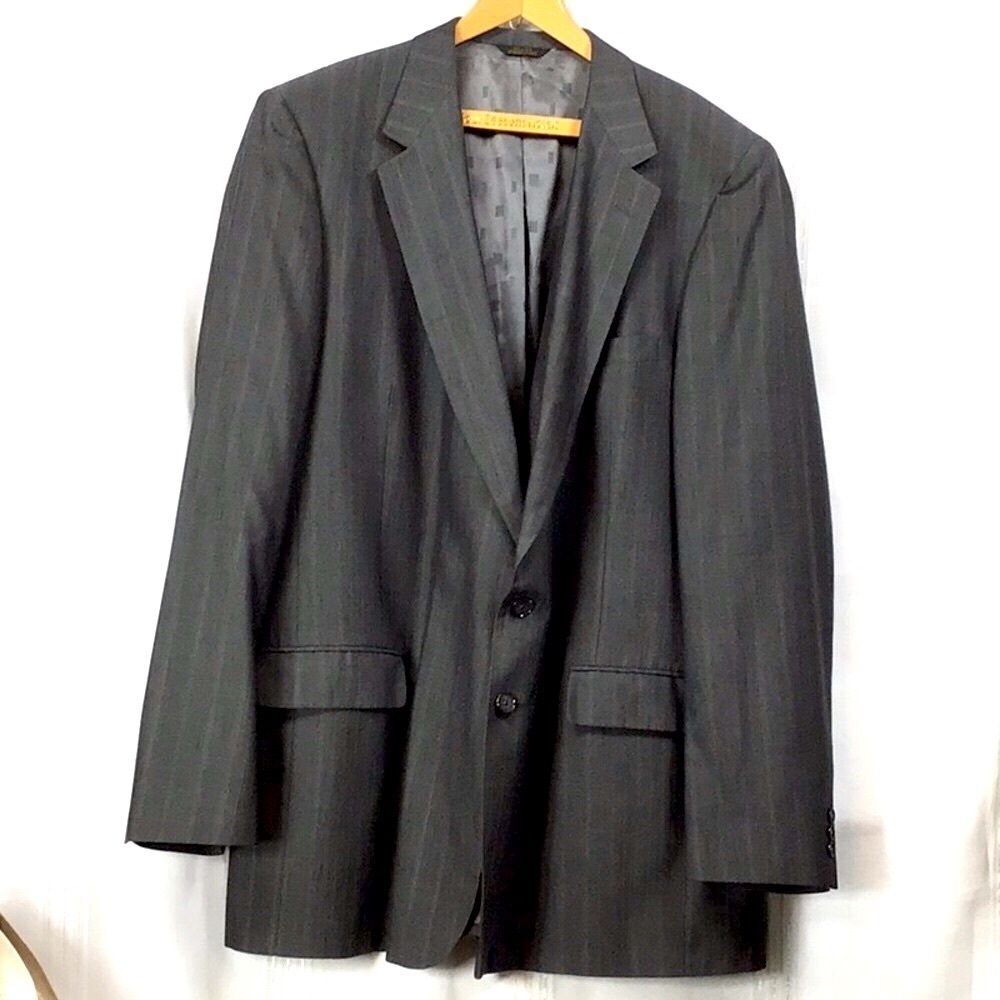 Ratner Dark Grey Quiet Pinstripe Single Breasted Tailored Suit Coat Jacket 50L